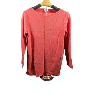 J. Jill Womens Textured Basketweave Knit Sweater Coral Pink‎ Boat Neck Large